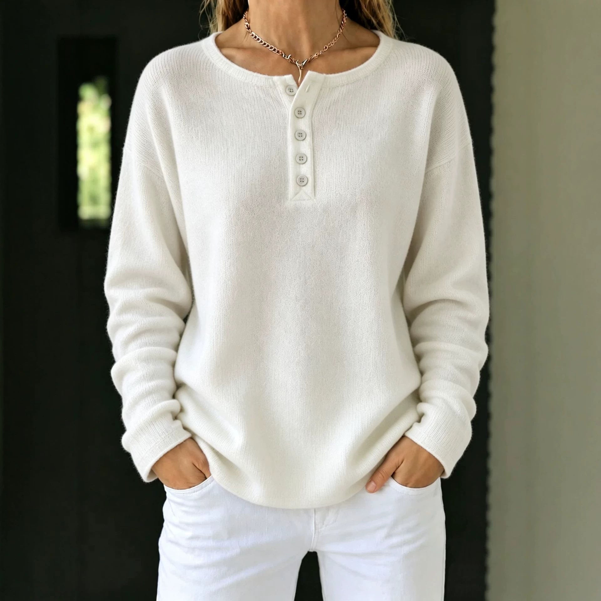 Relaxed Henley Knit Sweater