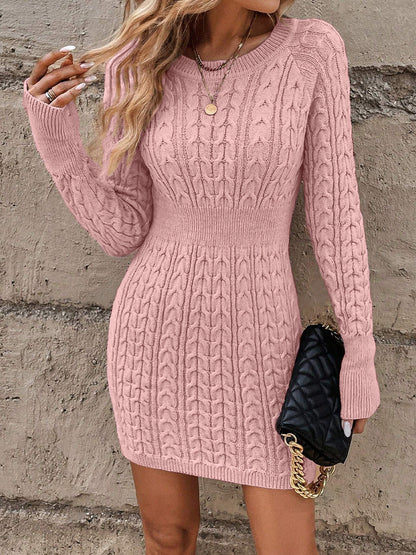 Cable‑Knit Long Sleeve Crew Neck Mini Dress