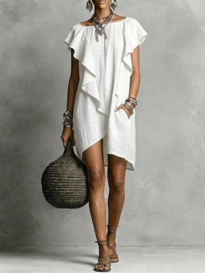 Elegant And Romantic Contrasting Color Ruffle Dress