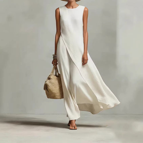 Sleeveless Asymmetrical Linen Maxi Dress