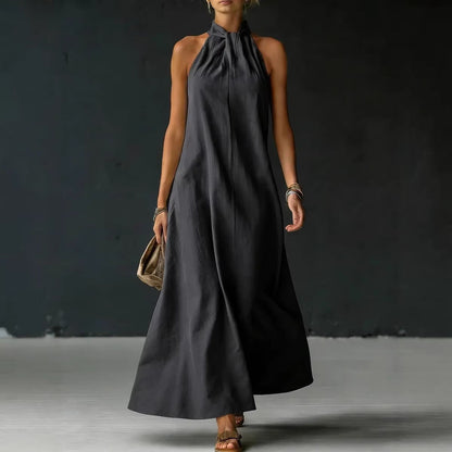 Linen-Blend Halter Neck Maxi Dress
