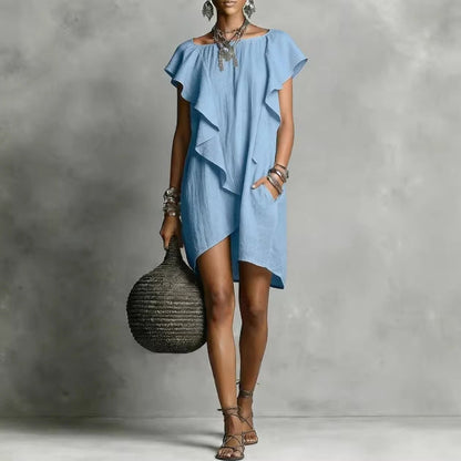 Elegant And Romantic Contrasting Color Ruffle Dress