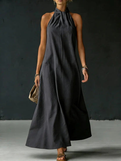 Linen-Blend Halter Neck Maxi Dress