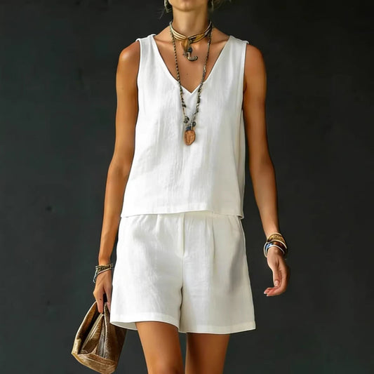 Casual V-Neck Sleeveless Top & Shorts Set