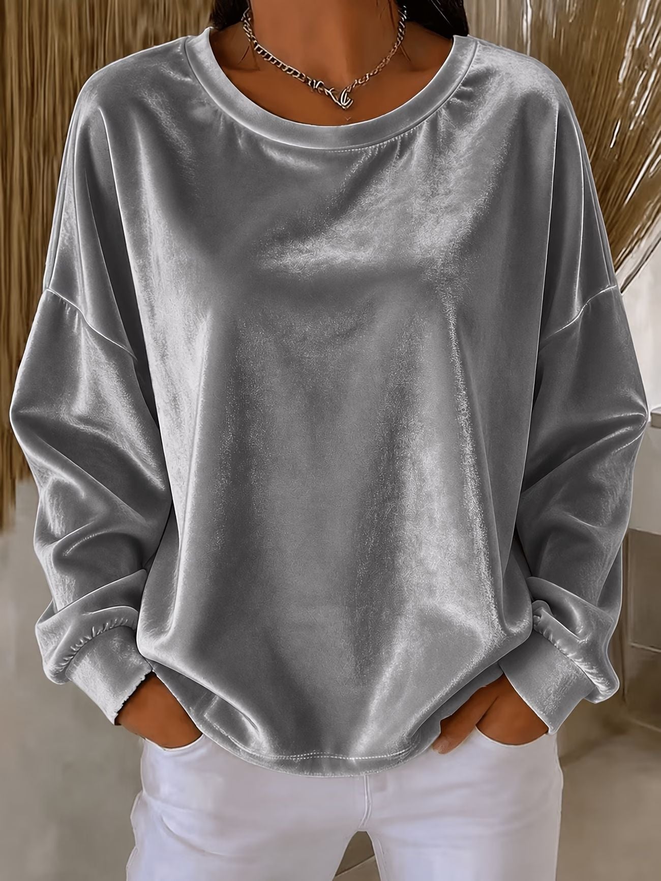 Women's Velvet Long Sleeve Crew Neck Top