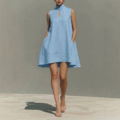 Modern Qipao-Inspired Linen Shift Dress