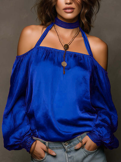 Temperament Off-Shoulder Matte Satin Shirt Top