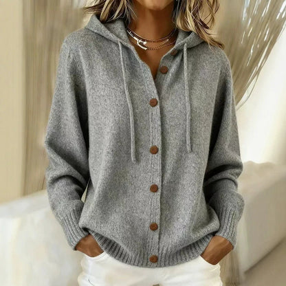 Button Front Hooded Knit Cardigan With Pockets