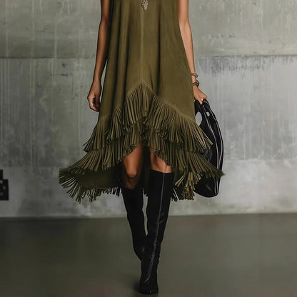Fashion Tassel Vest Women'S Slim  Sleeveless Vest Dress