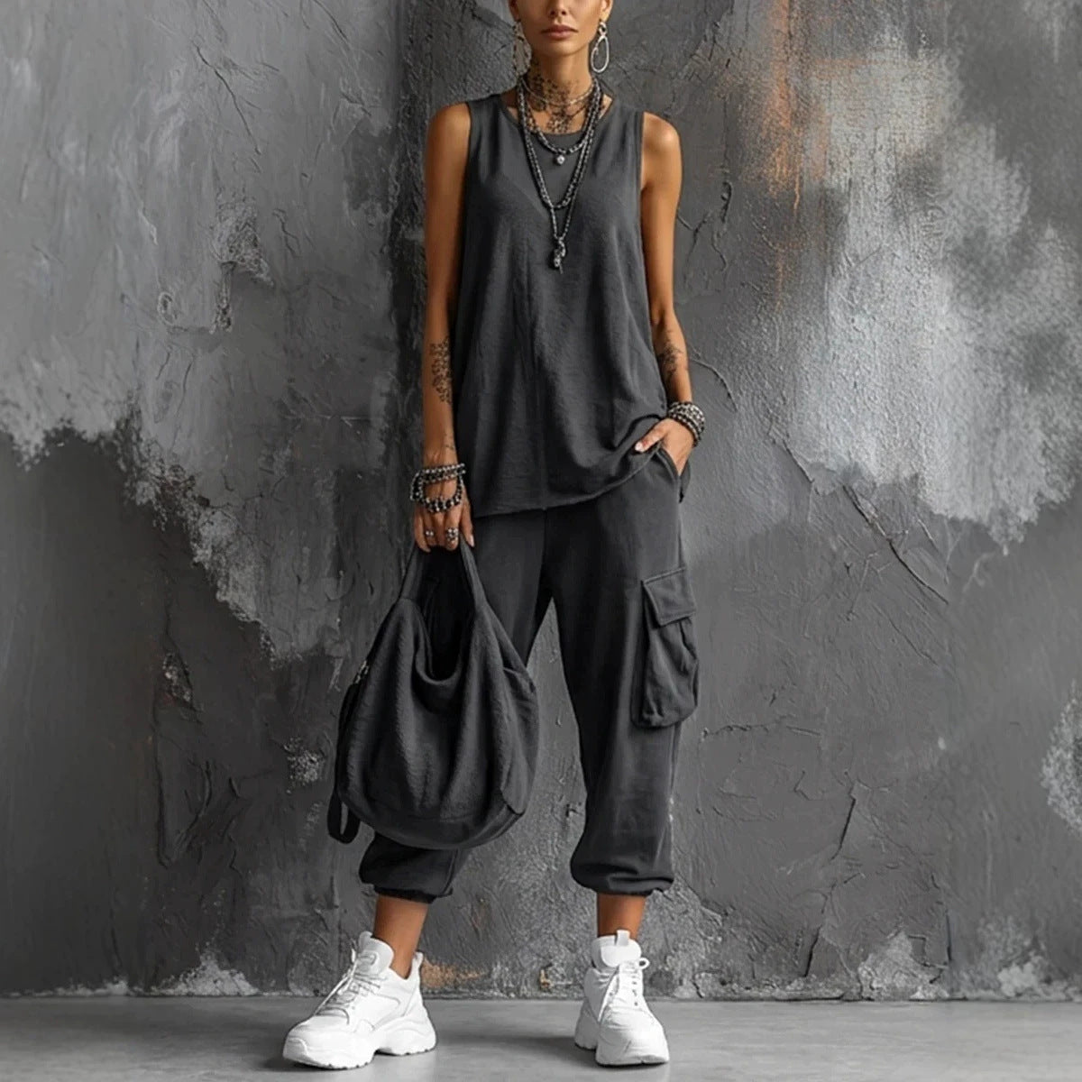 Oversized Sleeveless Top & Cargo Jogger Set