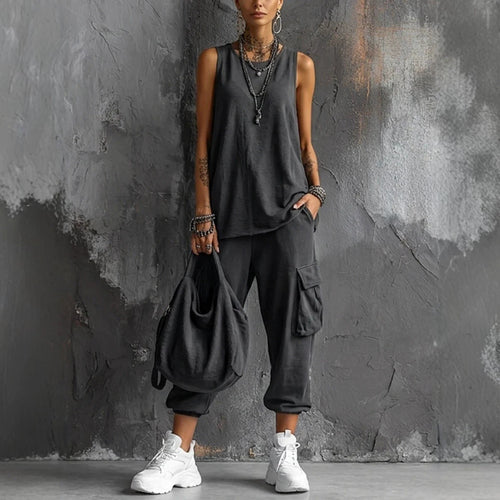 Oversized Sleeveless Top & Cargo Jogger Set