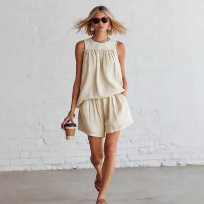 Crinkled Casual Two Piece Short Set