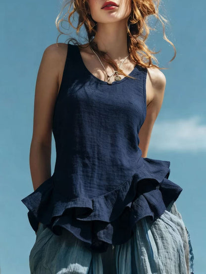Casual Fashion Sleeveless Hem Ruffled Top