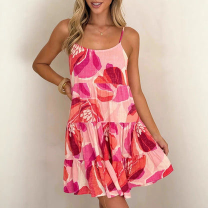 Pink Floral Tiered Mini Dress