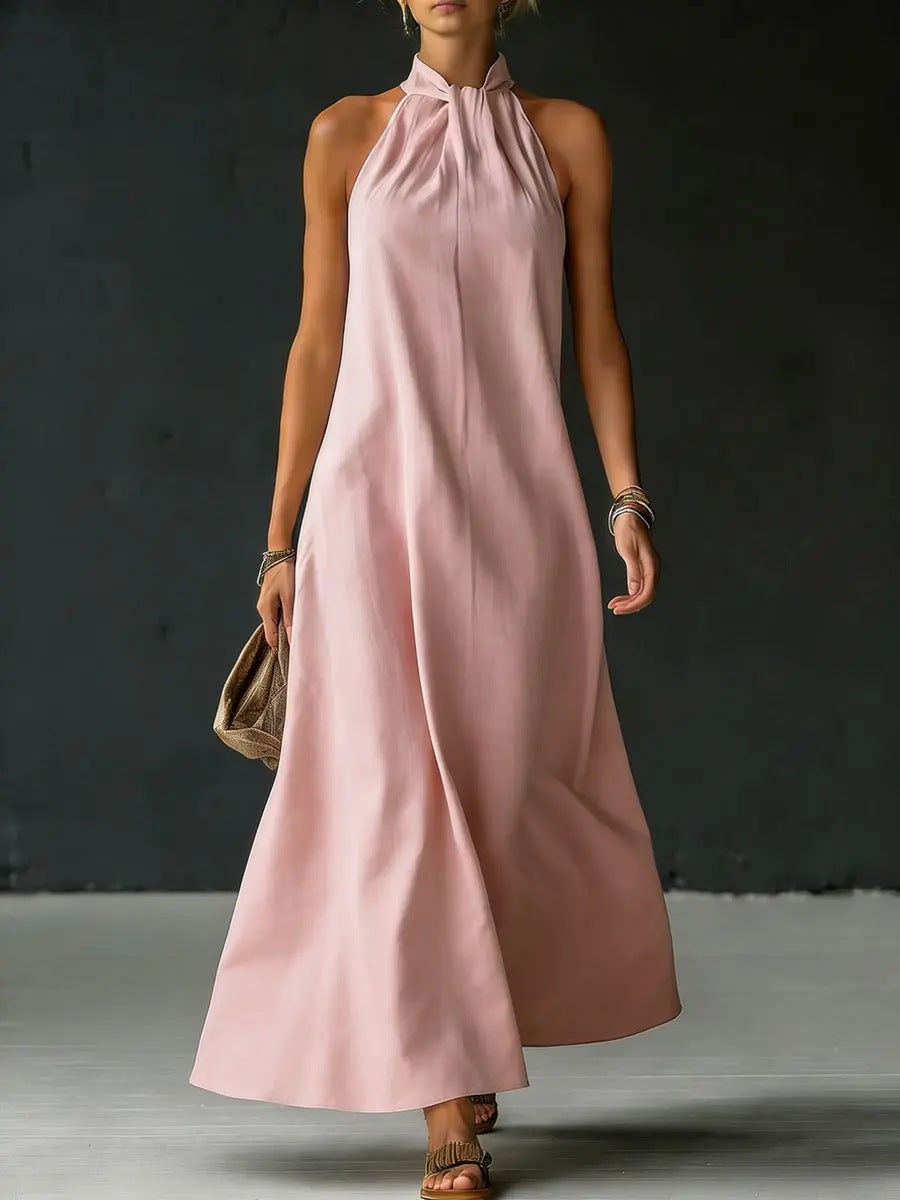 Linen-Blend Halter Neck Maxi Dress