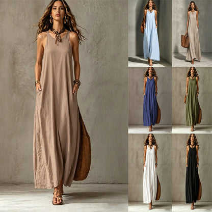 Textured Sleeveless Round Neck Pocketed Maxi Tent Dress