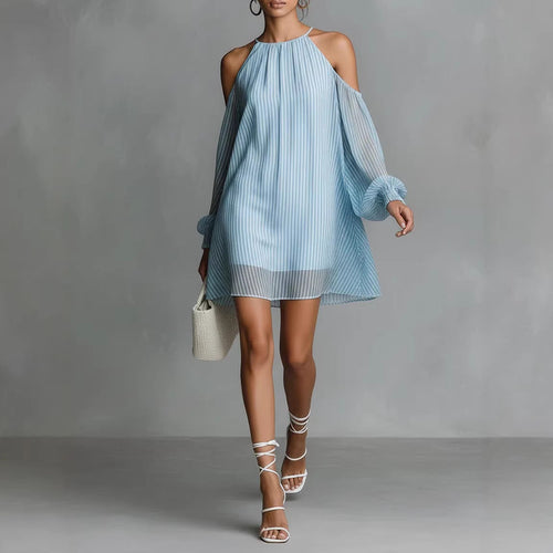 Striped Halter Cold-Shoulder Mini Dress