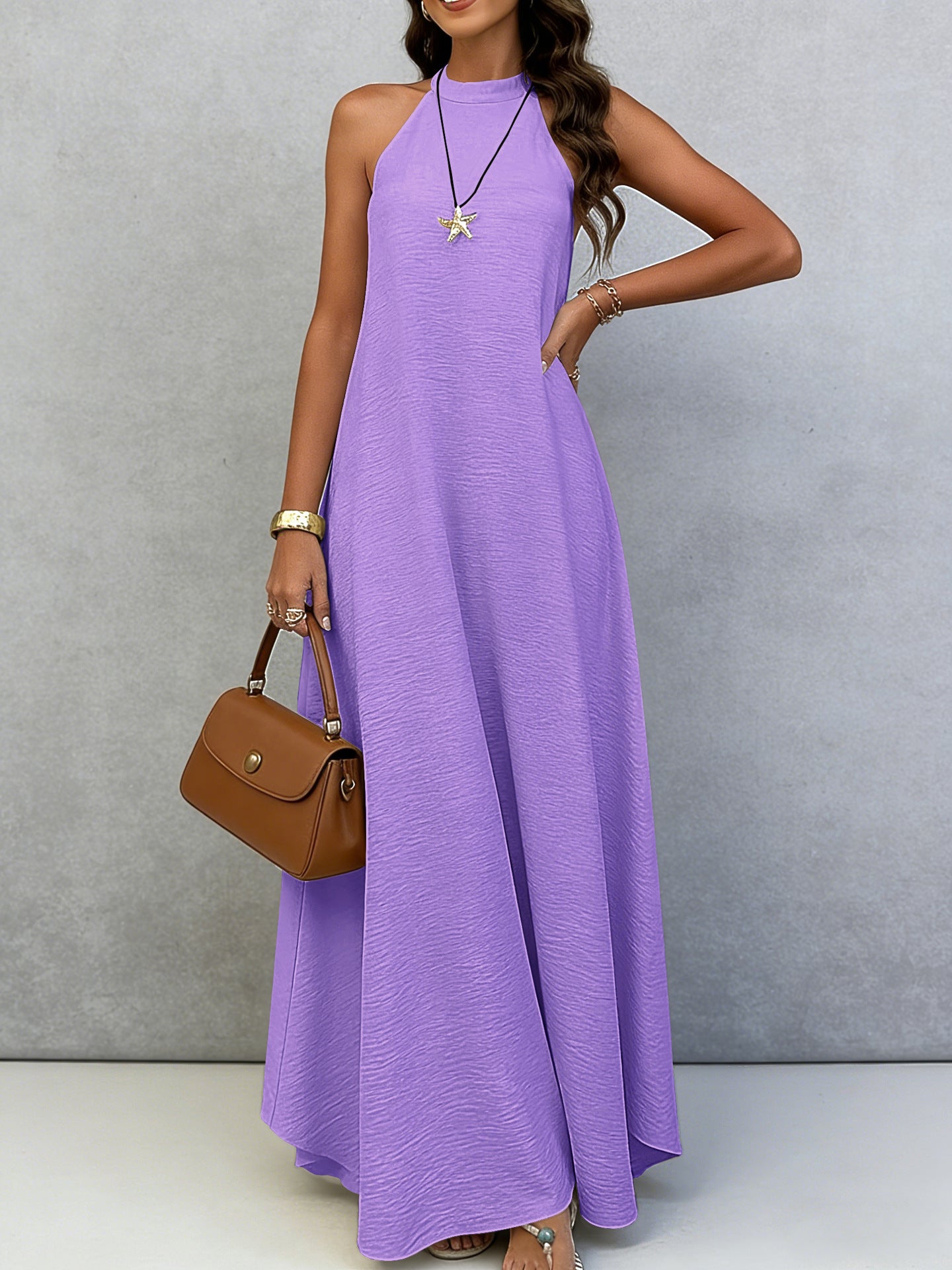 Halter Neck Tie-Back Maxi Dress