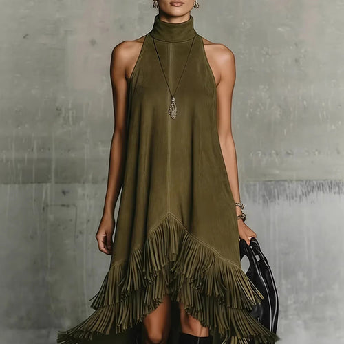 Fashion Tassel Vest Women'S Slim  Sleeveless Vest Dress