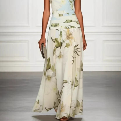 Vintage Lily Floral Color Block Maxi Gown