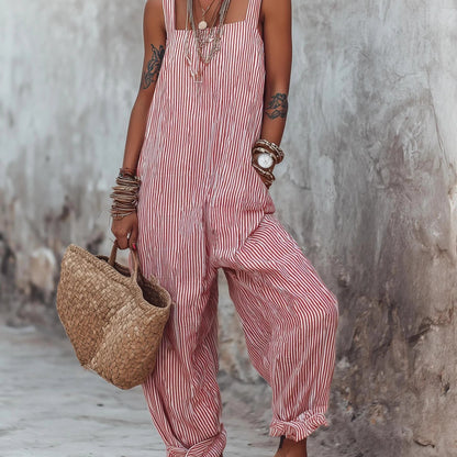 Square Spaghetti Strap Loose Baggy Balloon Leg Ruffle Ankle Casual Vacation Overalls