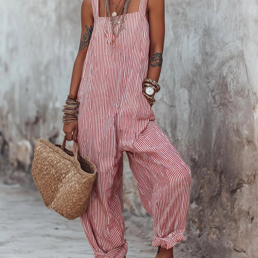Square Spaghetti Strap Loose Baggy Balloon Leg Ruffle Ankle Casual Vacation Overalls