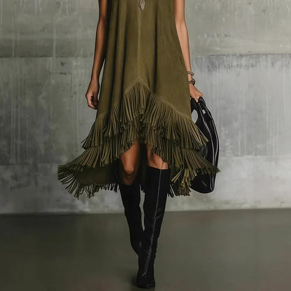 Fashion Tassel Vest Women'S Slim  Sleeveless Vest Dress