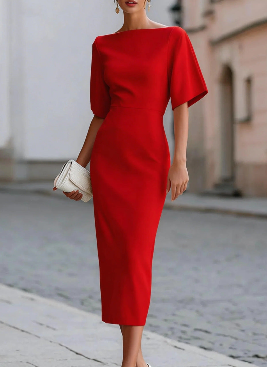Briar Midi Dress with Bateau Neckline & Tailored Fit