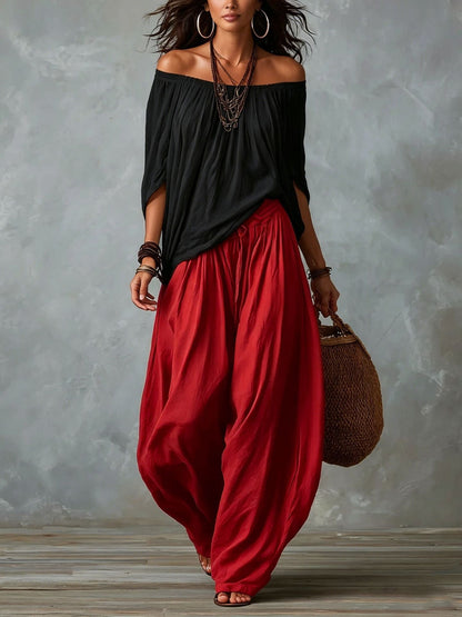 Drawstring Harem Pants Two Piece Set