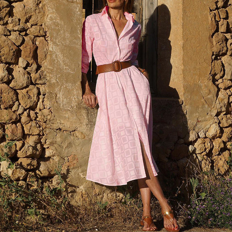 New Autumn Button Shirt Dress Women Long Sleeve With Belt