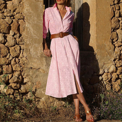 New Autumn Button Shirt Dress Women Long Sleeve With Belt