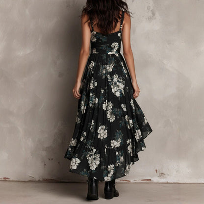 Black Floral High-Low Maxi Dress