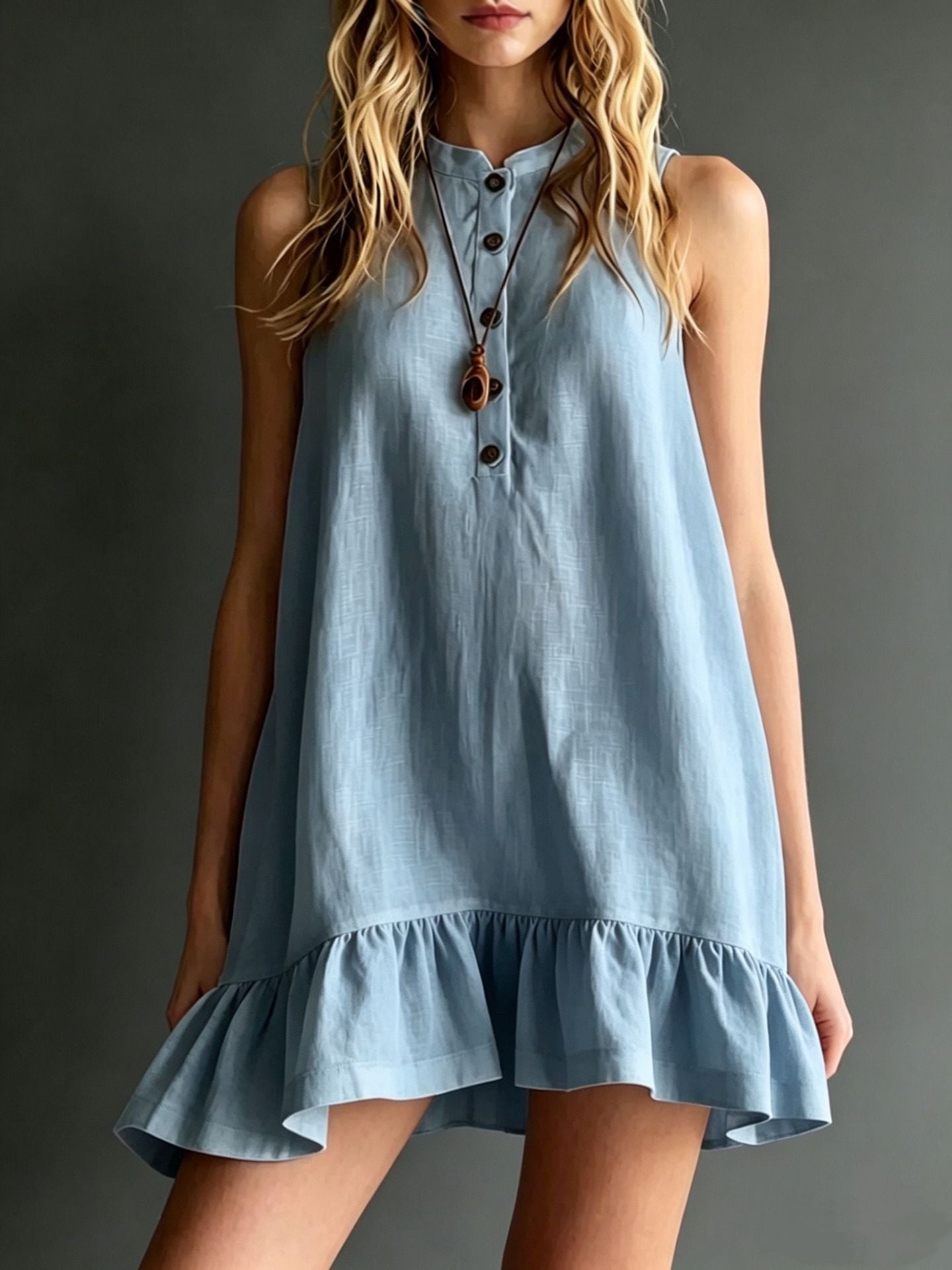Effortless Sleeveless Ruffle Hem Shift Dress – Relaxed Linen Blend Style