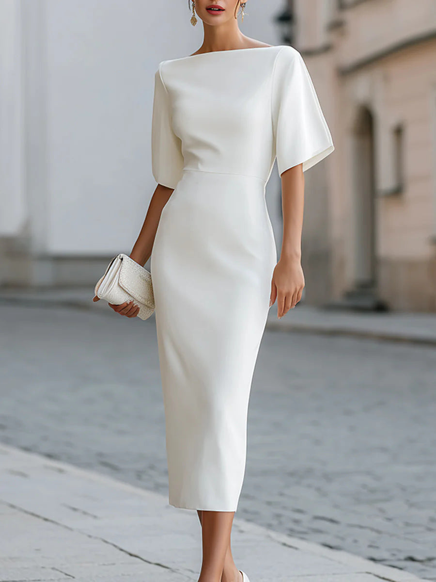 Briar Midi Dress with Bateau Neckline & Tailored Fit