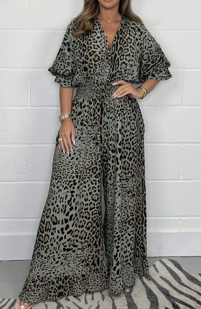 Wild Elegance Leopard Print Wide-Leg Jumpsuit