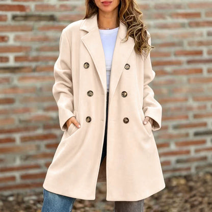 Street Style Autumn And Winter Lapel Double-Breasted Woolen Coat Jacket