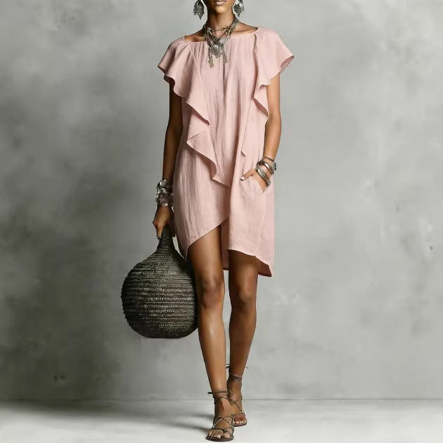 Elegant And Romantic Contrasting Color Ruffle Dress