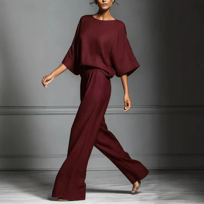 Linen Blend Batwing Sleeve Two-Piece Set