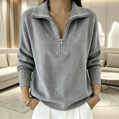 Half-Zip Ribbed Knit Collared Sweater