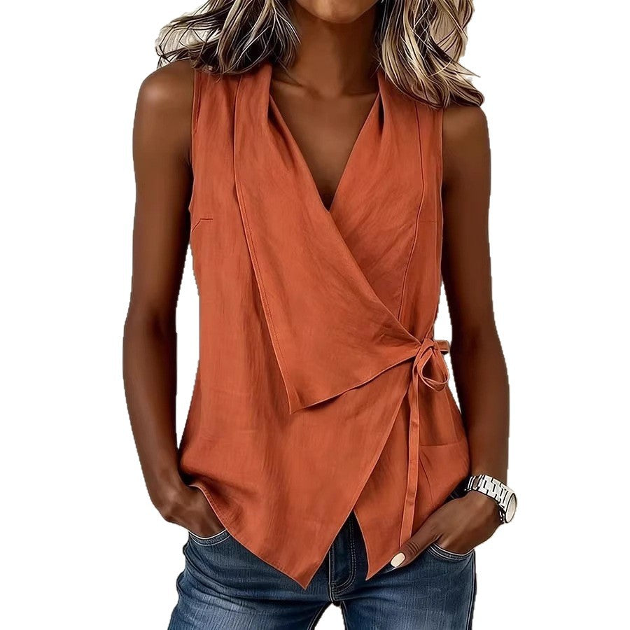 Casual Tie Waist Asymmetrical Top