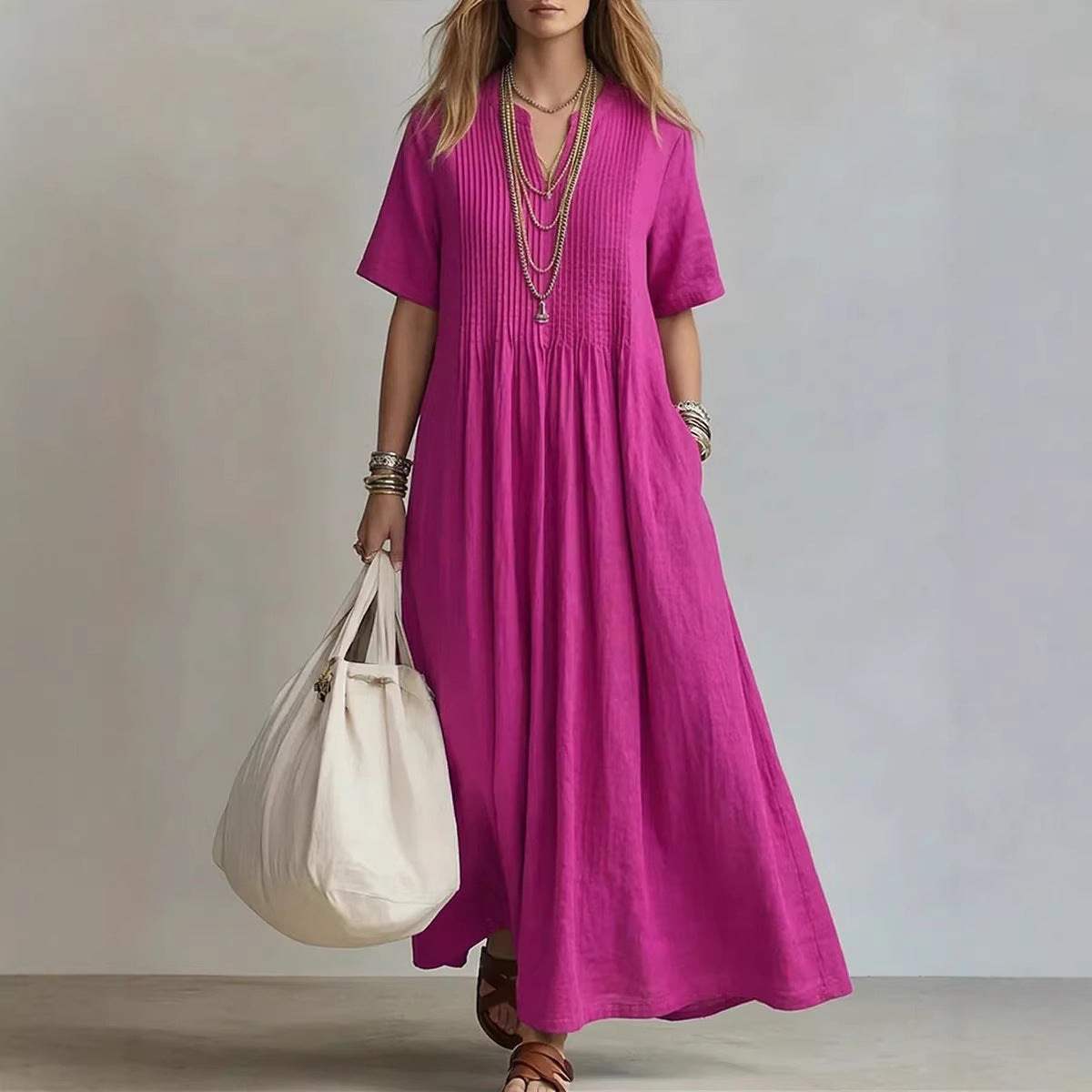 Women's Casual Loose Short Sleeve Maxi Dress