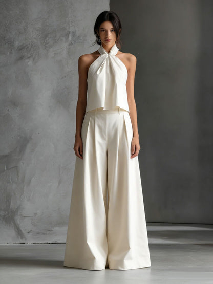 Halter Neck Wide-Leg Two-Piece Formal Set