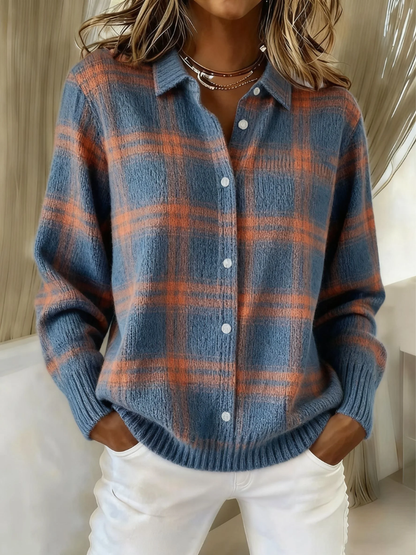 Warm Blue Check Cardigan