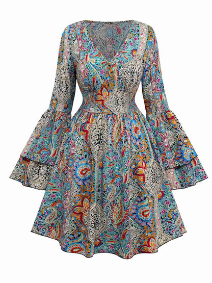 Bohemian Paisley Floral Bell Sleeve Dress