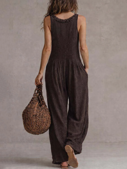Retro Ruffle Neck Knitted Jumpsuit
