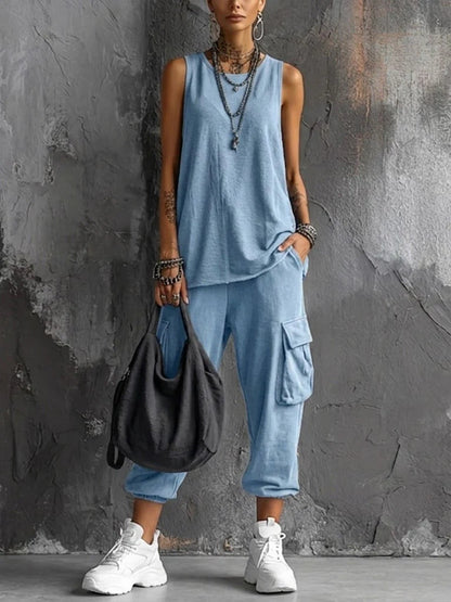 Oversized Sleeveless Top & Cargo Jogger Set
