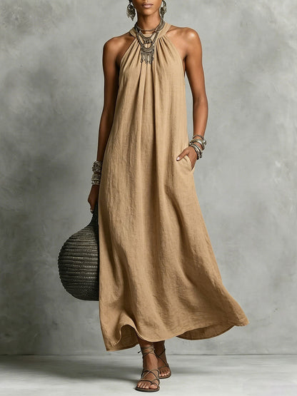 Women's Round-neck Halter Sleeveless Cotton-linen Dress