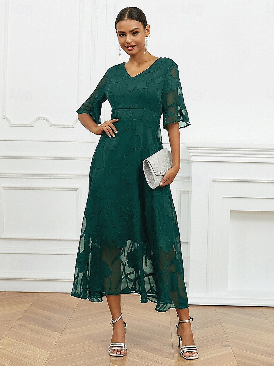 Sheer Sleeve V-Neck Floral Dress