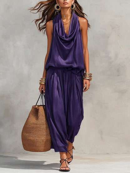 Cozy Elegant Draped Sleeveless Top And Pants Two-piece Set