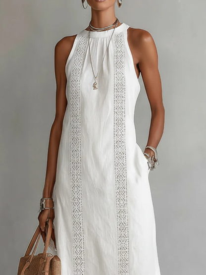 🌿 Retro Cozy Lace Minimalist Linen Dress